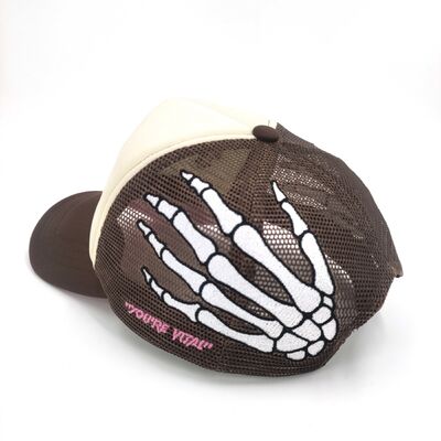 Personalize Sport Patterns Custom Embroidery Trucker Hats Skull Bone Hand Embroidered On Side 5 panel Snapback