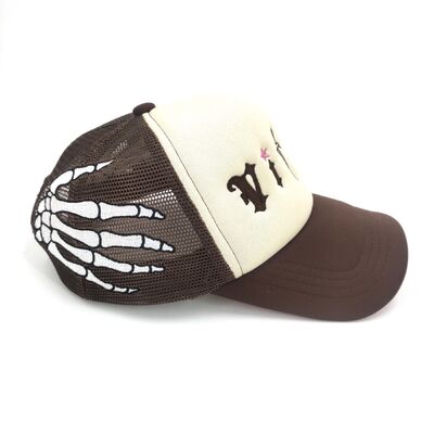 Personalize Sport Patterns Custom Embroidery Trucker Hats Skull Bone Hand Embroidered On Side 5 panel Snapback