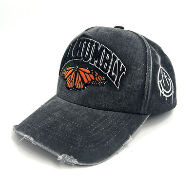 Popular 5 Panel Custom Baseball Caps Washed Cotton Distress 3D Puff Embroidery Sport
