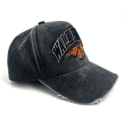 Popular 5 Panel Custom Baseball Caps Washed Cotton Distress 3D Puff Embroidery Sport