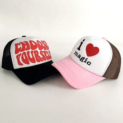 3D Embroidery Mesh Trucker Hats Puff Printed 58-60CM Adjustable for Unisex