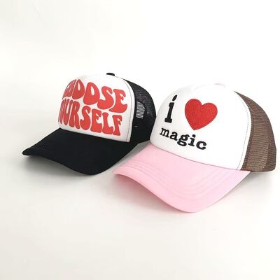 3D Embroidery Mesh Trucker Hats Puff Printed 58-60CM Adjustable for Unisex