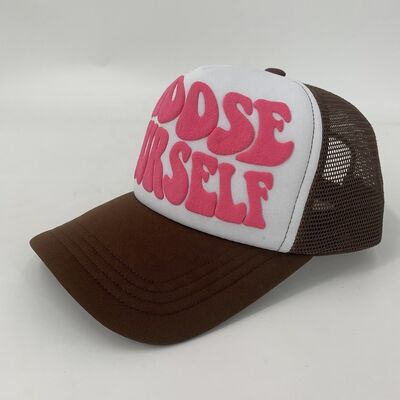 5 Panel 100% Polyester Mesh Trucker Hat Two Tone Custom logo 3d Puff Printing
