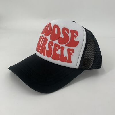 5 Panel 100% Polyester Mesh Trucker Hat Two Tone Custom logo 3d Puff Printing