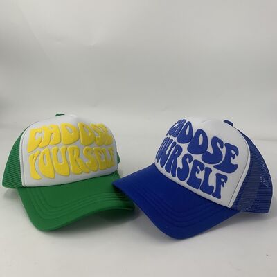 5 Panel 100% Polyester Mesh Trucker Hat Two Tone Custom logo 3d Puff Printing