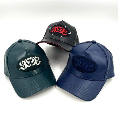 5 Panel PU Leather Custom Hats Baseball Cap Patch Logo Stitching Personalized