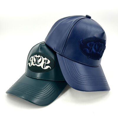 5 Panel PU Leather Custom Hats Baseball Cap Patch Logo Stitching Personalized