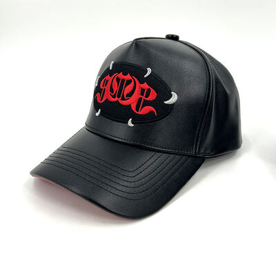 5 Panel PU Leather Custom Hats Baseball Cap Patch Logo Stitching Personalized